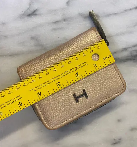 H by Halston Leather Gold Champagne Square Zip Around Wallet