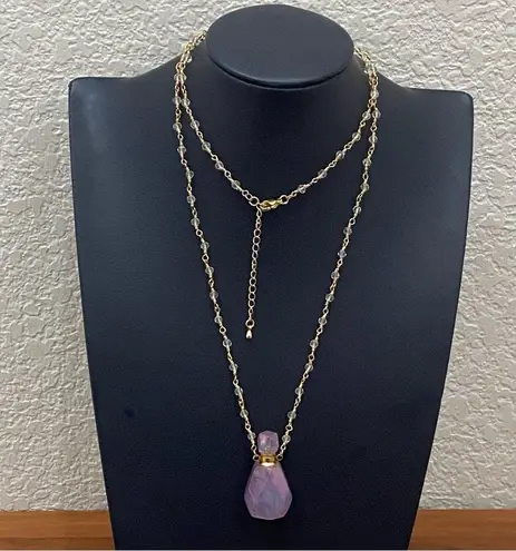 Aura Quartz Faceted Oil Perfume Bottle Pendant Beaded Necklace 20.9g
