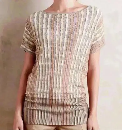 ANTHROPOLOGIE Moth Nessa Pullover Knit Sweater Top, Neutral Tones, Size Medium Gray