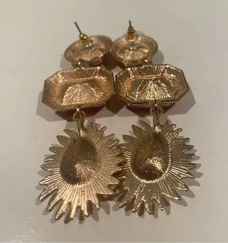 Earrings drop dangle fuchsia is pink red and yellow large rhinestone