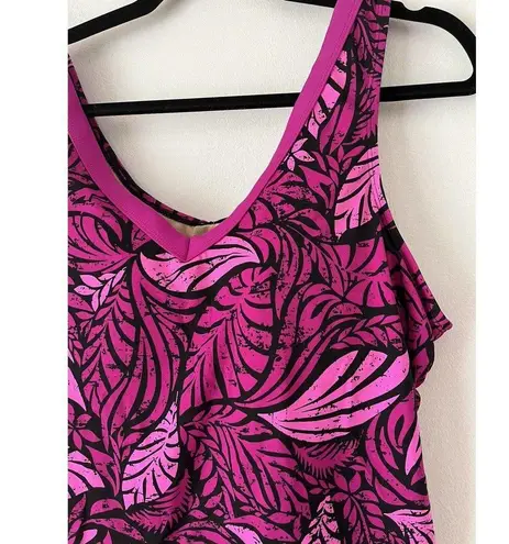 Swimsuits for All Women's Fuchsia Floral V Neck Padded Modest Tankini Top Sz 18 Purple