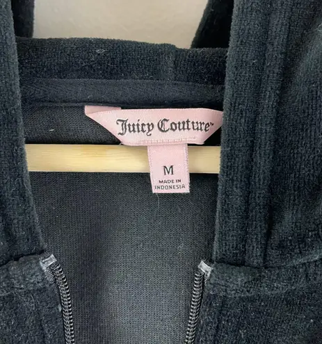 Juicy Couture Y2K Black Velvet Velour Hooded Tracksuit Jacket Sweatshirt