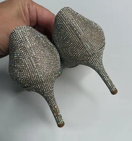 Jeffrey Campbell Jeffery Campbell Pelara Mini Rhinestone Silver Gold Sparkly Heel Shoe S-220 Sz 7