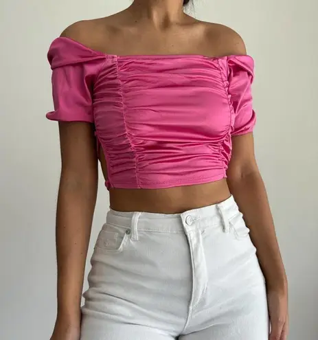 Popular 21 NEW Hot pink metallic barbie lace up crop top