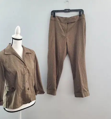 R.Q.T Striped Cuffed Ankle Pants Suit 8 Brown