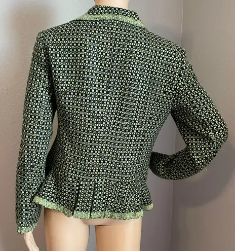 Yarns & Stitches Lime Green and Black Basket Weave Rattan Pattern Blazer Size 8