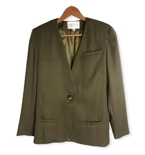 Karen Scott Vintage One Buttoned Olive Green Blazer