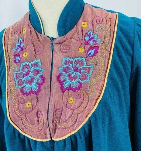 Vintage House Coat Zip Front Velour Robe Long Quilted Satin Small