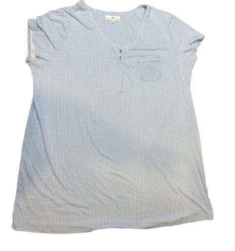 Karen Neuburger Women's 2X Blue Gingham Knit Short Sleeve Nightgown Sleep Shirt Size XXL