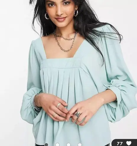 ASOS  DESIGN Square Neck Top With Blouson Sleeve in Sage