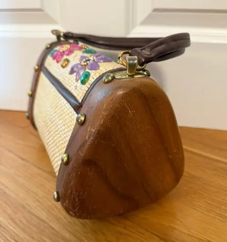 MAHLER Vintage Tropical Vacation Raffia Straw Floral Tiki Pinup 1960s Tan