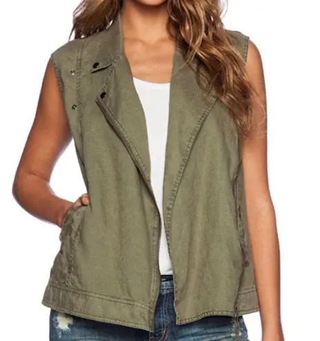 Michael Stars Linen Women's Sleeveless Moto Vest in Green Size XS