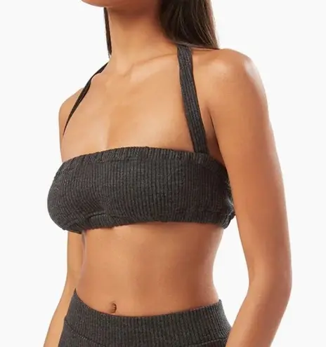 We Wore What New Tie Halter Bra Top Ribbed Knit Crop Top Charcoal Size Small