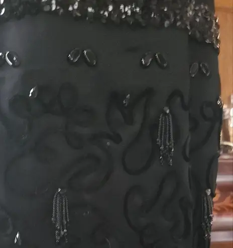 Custom Made Silk Satin Dress w/ Appliqué Accents Black Size M