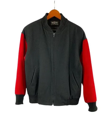 Braetan Womens Black & Red Wool Blend Bomber Jacket With Ribbed Collar & Cuffs