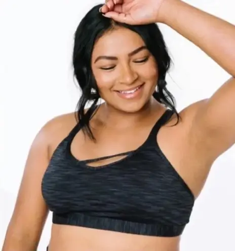 Zyia Active Luxe Strappy Padded Sports Bra Charcoal/Black Space Dye Size XL