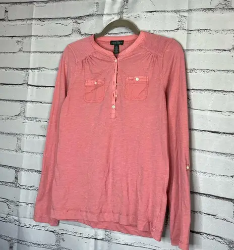 Lauren Ralph Lauren Coral Pink Button Blouse Longsleeve S Y2K Preppy Slim Fit