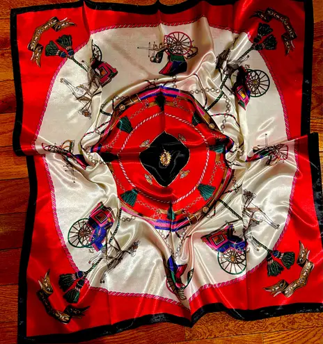 Vintage Royal EQUESTRIAN Horses and Carriages oversized square Silky Scarf 35/35 Multiple