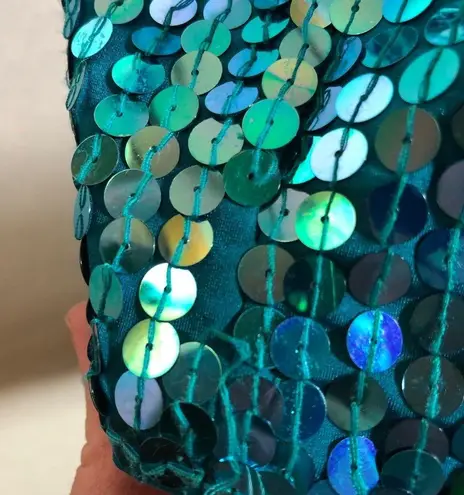 Vintage 90s Teal Sequin Mini Dress Concert Party Cocktail Sleeveless Mermaid