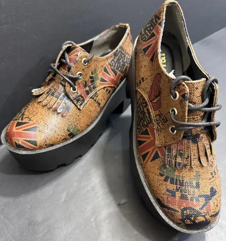 Harajuku Lovers CS T&P Harajuku Platform Shoes UK Punk Print Brown Chunky Lace Up Goth Size M