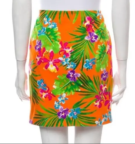 Ralph Lauren  black label orange tropical floral silk pencil skirt, size 6