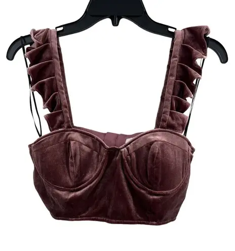 Yumi Kim Velvet Bustier Crop Mauve Small New