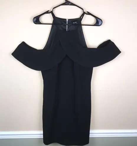 Bardot Women’s Black Ruffle Off the Shoulder Sleeve Tank Mini Dress