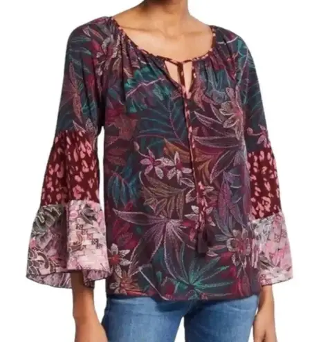 Johnny Was Jade Toledo Tiered Sleeve Silk Printed Blouse NWT