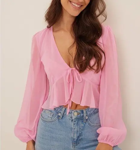NA-KD Pink Tie Front Chiffon LS Blouse Size 38 Size Medium NWT