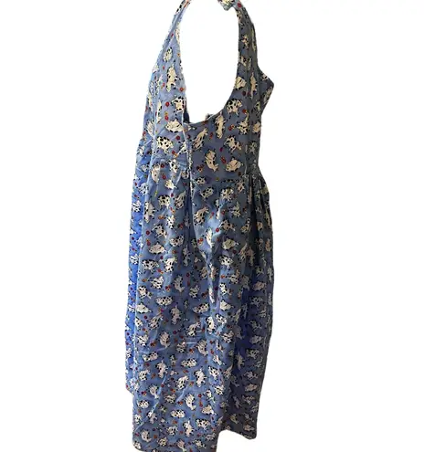 Handmade House Dress Blue Floral Cows Midi Size L/XL