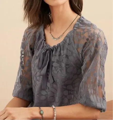 Garnet Hill Boheme Easy Lace Above Knee Leaf Dress Castlerock Grey Size 12