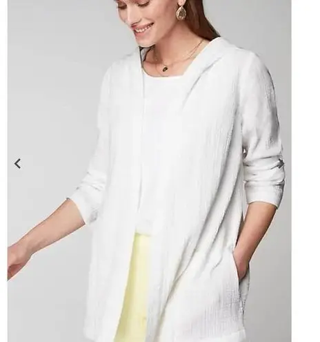J.Jill Women’s Cardigan Linen Cotton Hooded Beach Vacation Travel Lagenlook XS White