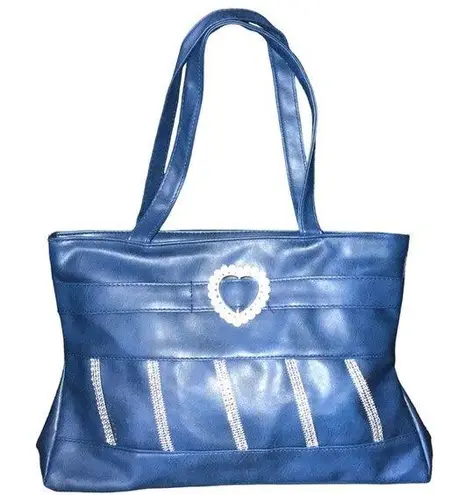Vibrant FAUX LEATHER BLUE EMBELLISHED DESIGN SHOULDER BAG