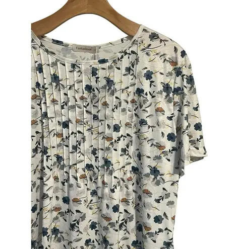 Fantaslook Blouse Womens XL White Floral Print Short Sleeve Ruffle Front Top NWT