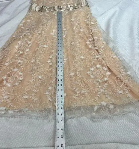 Peach White Lace Overlay Spaghetti Strap Coquette Midi Dress Women’s Sz M Size M