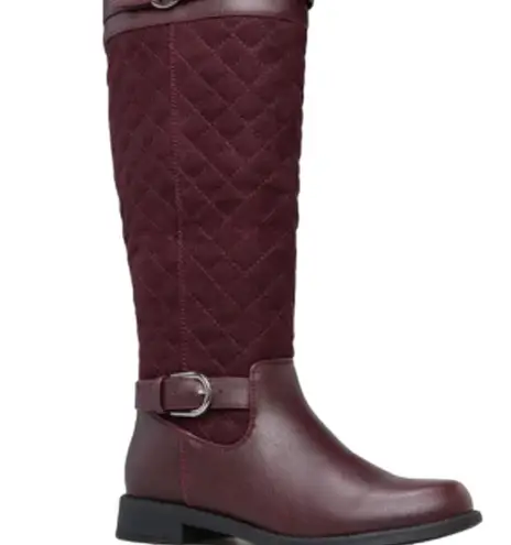 Cheyanne Mixed Material quilted low heel comfort boots wine size 7.5 NEW lined