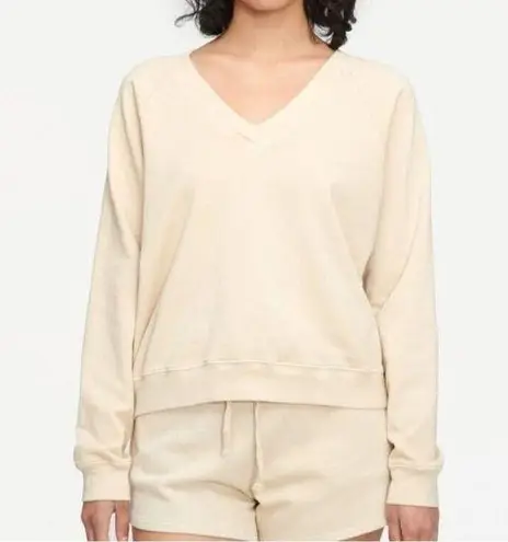 Lacausa Womens Cyrus Raglan Sweatshirt Lightweight Terry Organic Cotton Beige S