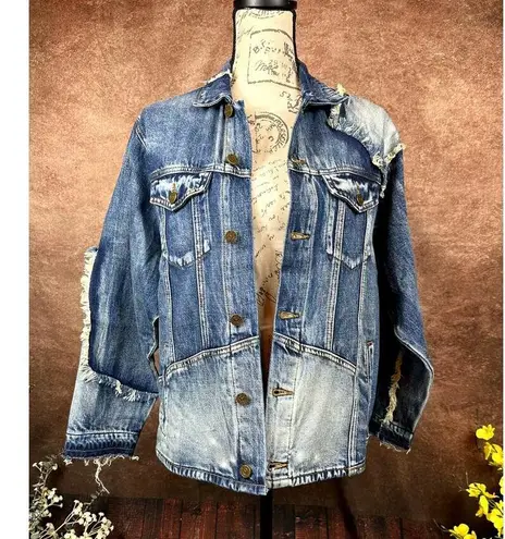 Free People X Sandrine Rose Patchwork Oversize Denim Trucker Jacket