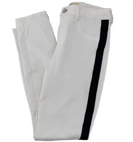 L'Agence L’AGENCE WHITE STRETCH PANTS BLACK VELVET STRIPE ANKLE CROP PANTS 25