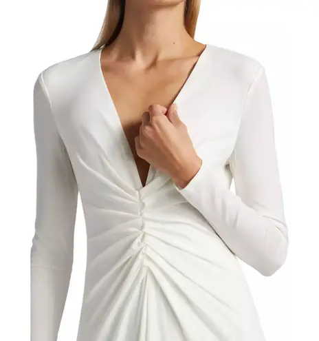 Halston Heritage Ivory V-Neck Ruched Jersey Gown