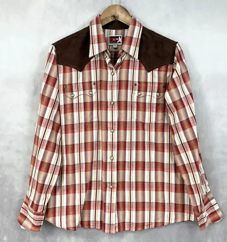 B&D Panhandle Slim Women Western Shirt Large Plaid Pearl Snap Cowgirl Rodeo Y2K Red