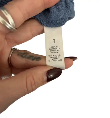 Aerie  Hoodie Womens Small Cropped Pullover Ribbed Blue Sweatshirt