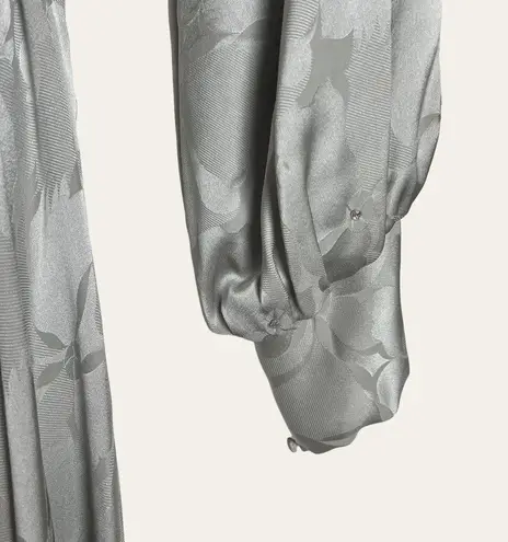 Rina diMontella Vintage Gray Floral Silk Long Sleeve Midi Dress Size Medium