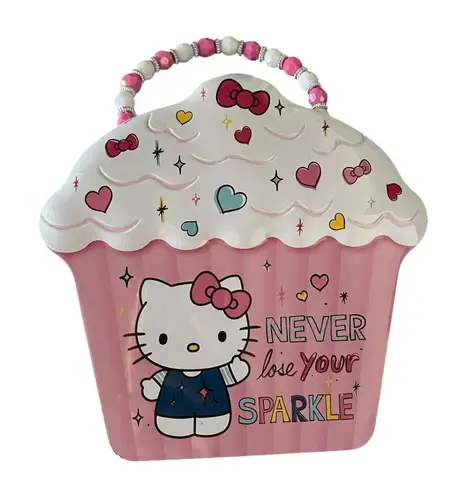 Sanrio Hello Kitty Pink Cupcake Tin Bag lunch box purse Beaded Handle Gifts