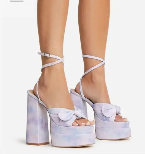 EGO HOT-SAUCE Bow Detail Platform Block Heels (Multi Ombre Glitter)