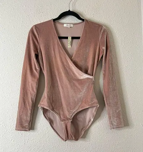 Madewell  Blush Pink Velvet Long Sleeve Bodysuit NEW Size XS