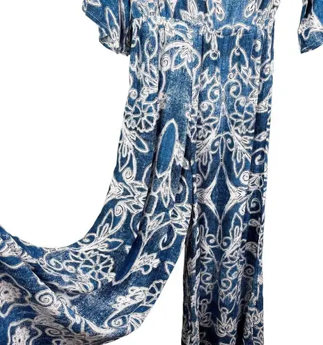 Jaase Jumpsuit Blue White Geometric Print S Bohemian Wide Leg New