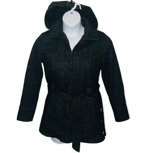 Jones New York  Charcoal Pea Coat Removable Hood Self Tie Belt size Small