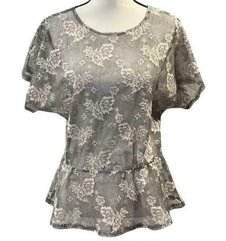 R. Marks Women's Sheer Lace Top Size S/M Gray
