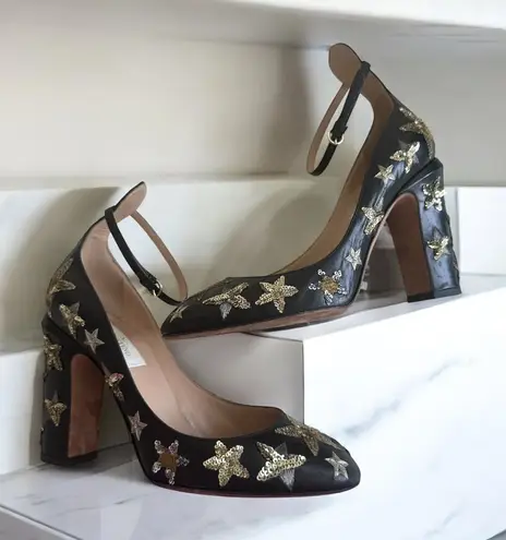 VALENTINO Tango Star 100 Sequined Ankle Strap Heels Size 37 / US 7 Silver